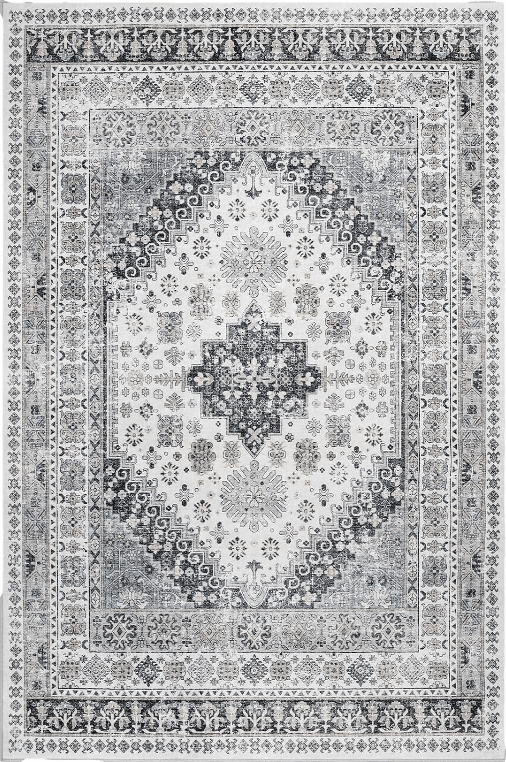 befbee 5x7 Area Rugs for Living Room,Stain Resistant Washable Rug,Non-Slip Backing Rugs for Bedroom,Kitchen,Printed Vintage Home Decor Rug (Grey/Beige, 5'x7')