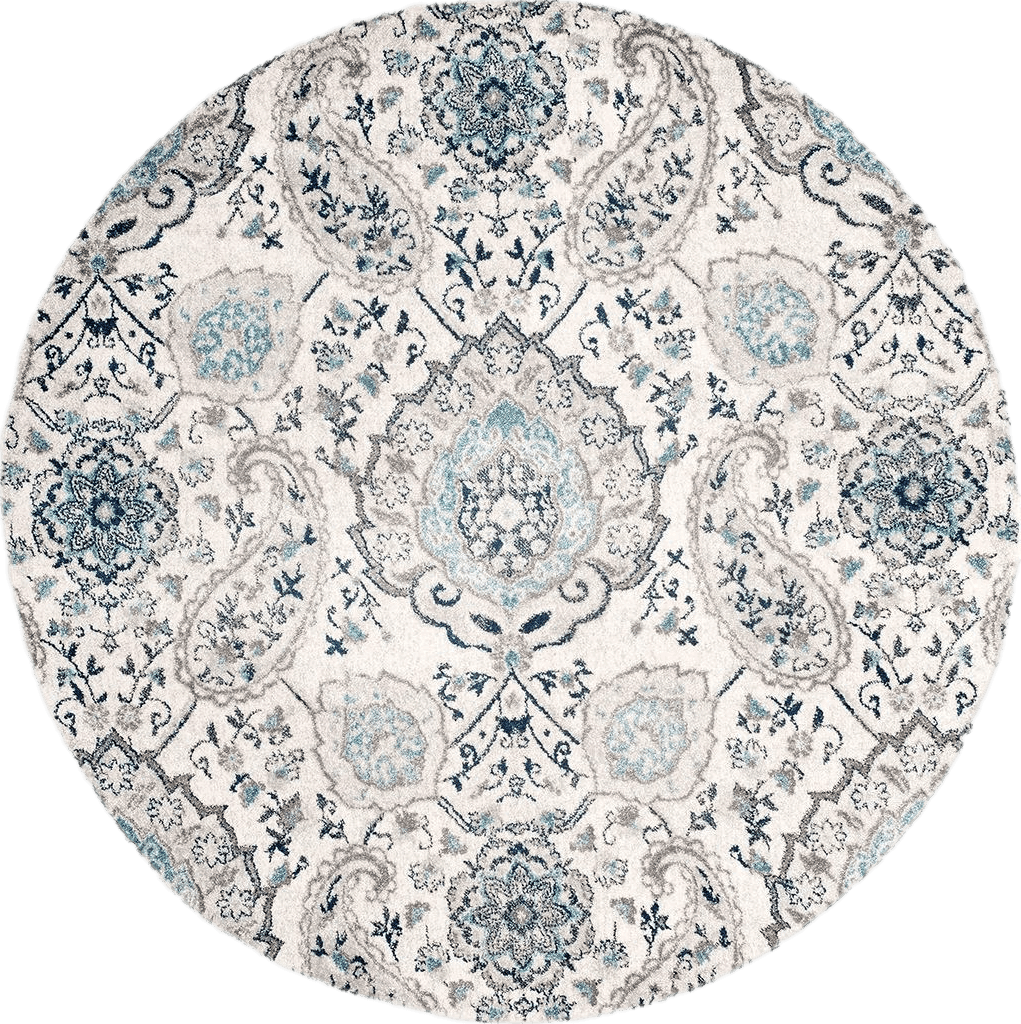 SAFAVIEH Madison Collection Area Rug - 5'3" Round, Cream & Light Grey, Boho Chic Glam Paisley Design, Non-Shedding & Easy Care, Ideal for High Traffic Areas in Living Room, Bedroom (MAD600C)