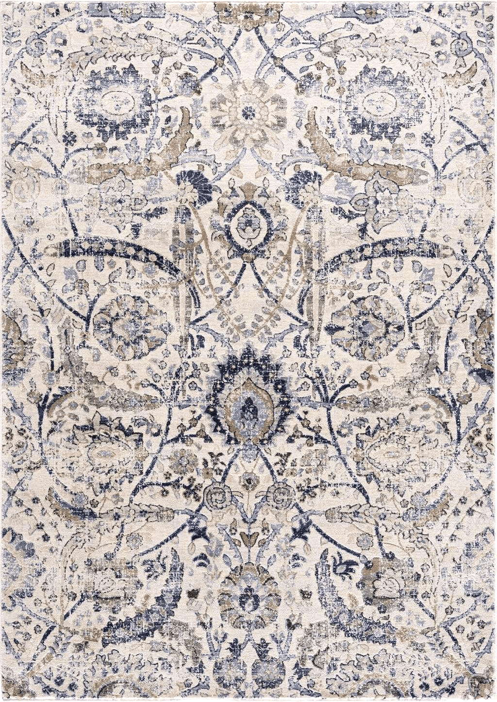 Hauteloom Erbacon Rustic Farmhouse Living Room Bedroom Dining Room Large Area Rug - Persian Style - Traditional Floral Look - Grey, Beige, Light Brown, Cream, Navy, Blue - 7'10" x 10'2"