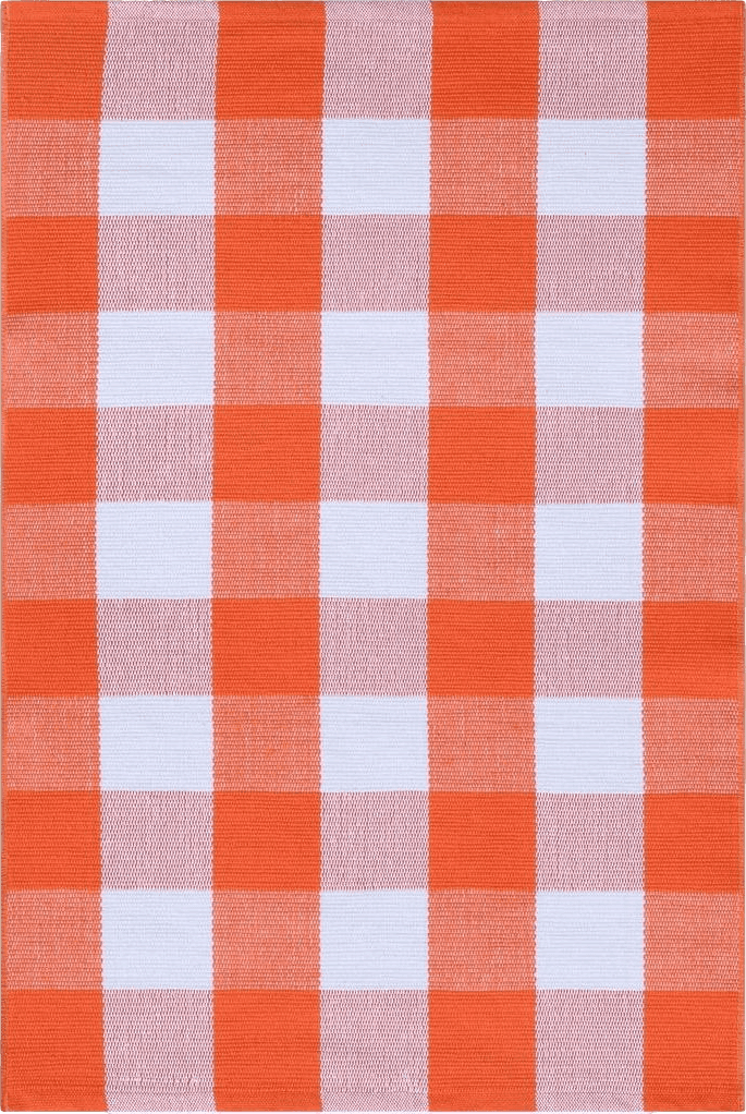 Farmhouse 4x6 Fall Outdoor Orange and White Plaid Rug - 4' x 6' Cotton Hand-Woven Checked Rug Layered Doormats for Front Door Porch Farmhouse Entryway Patio