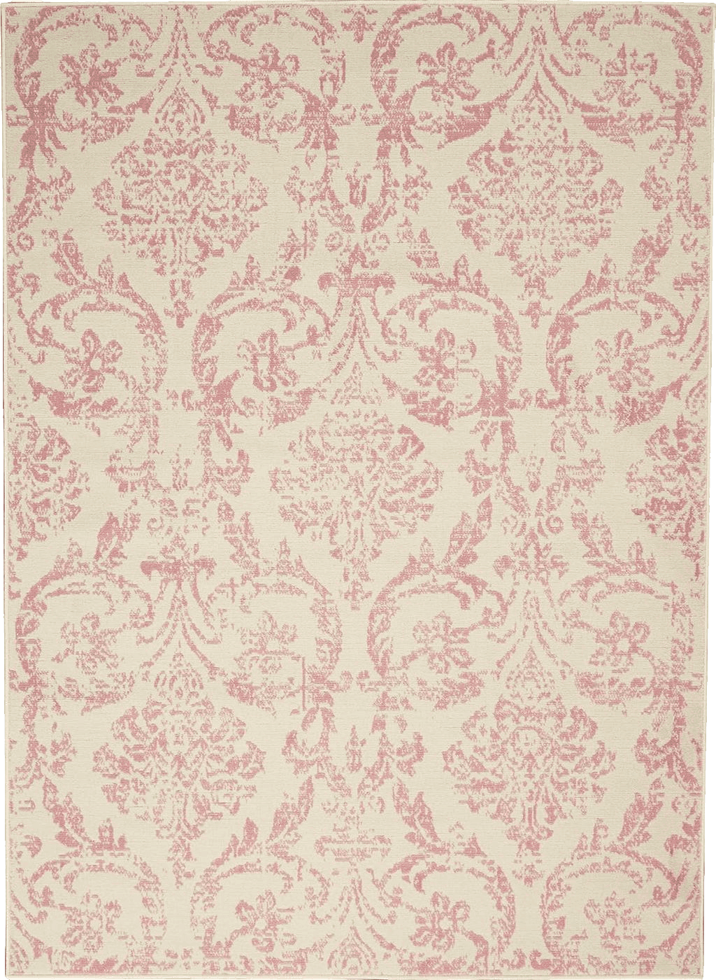 Nourison Jubilant Damask Ivory/Pink 5'3" x 7'3" Area -Rug, Easy -Cleaning, Non Shedding, Bed Room, Living Room, Dining Room, Kitchen (5x7)