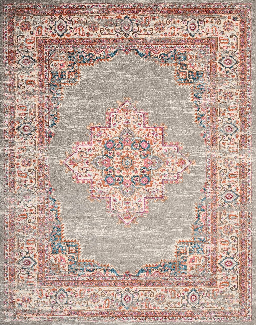 Area Pink 8x10 Nourison Passion Grey 8' x 10' Area-Rug, Boho, Traditional, Easy-Cleaning, Non Shedding, Bed Room, Living Room, Hallway (8x10)