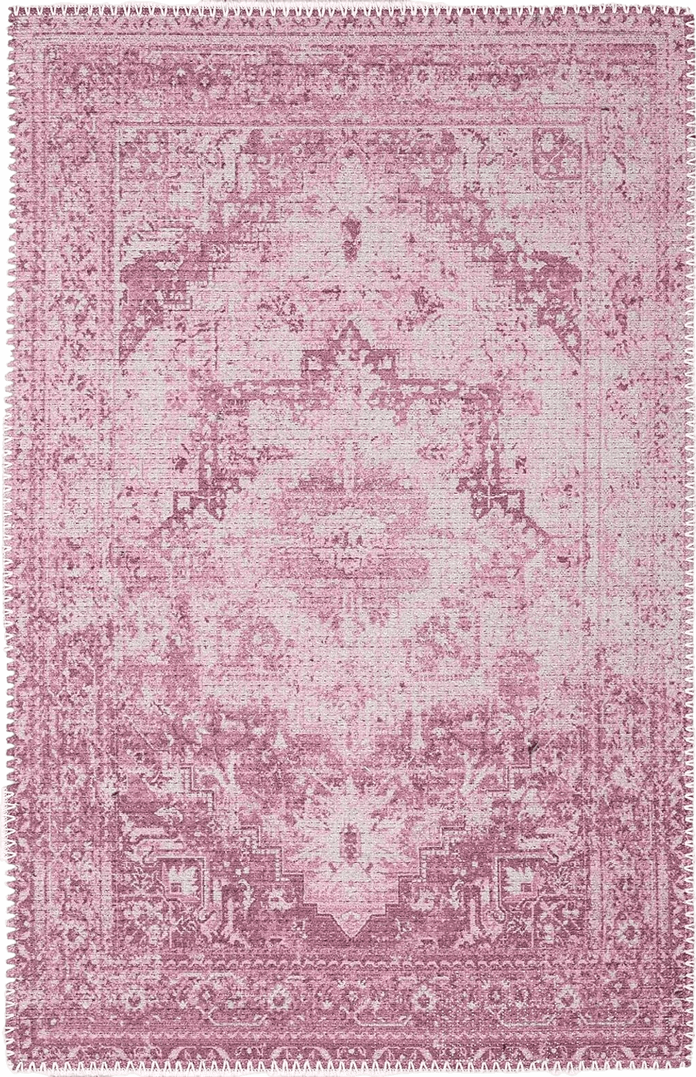 Adiva Rugs Machine Washable Area Rug with Non Slip Backing for Living Room, Bedroom, Bathroom, Kitchen, Printed Vintage Home Decor, Floor Decoration Carpet Mat (Pink, 2' x 3')