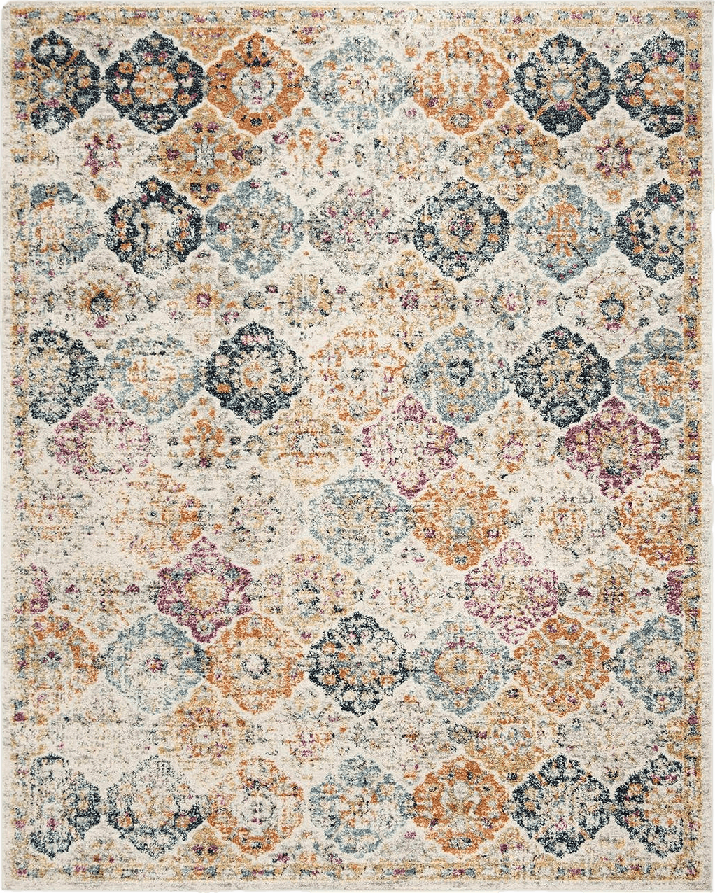 SAFAVIEH Madison Collection Area Rug - 6'7" x 9'2", Cream & Multi, Boho Chic Distressed Design, Non-Shedding & Easy Care, Ideal for High Traffic Areas in Living Room, Bedroom (MAD611B)