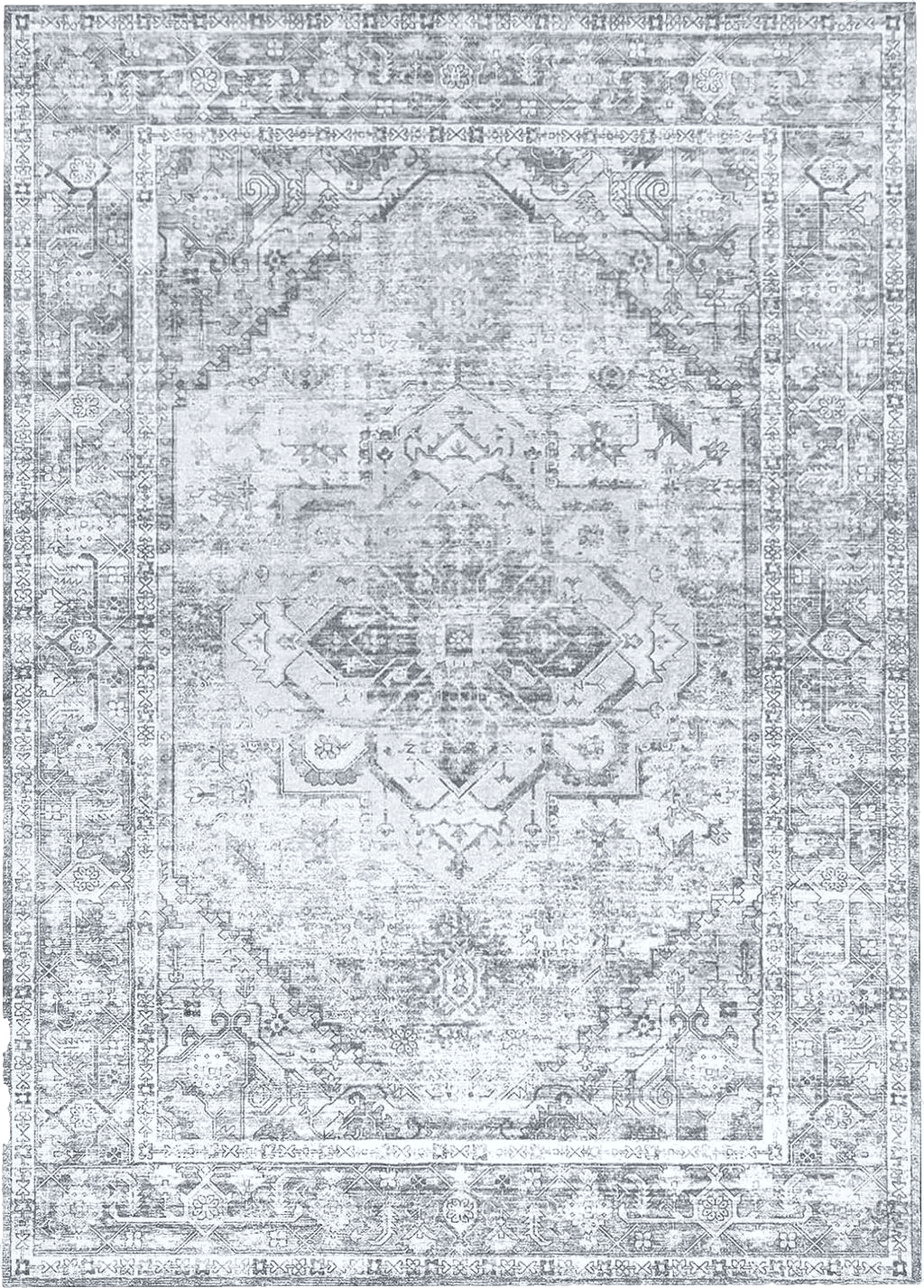 Farmhouse 4x6 BRICHOEE Vintage Washable Area Rug 4x6 Silver Gray Low-Pile Indoor Floral Print Carpet Non Slip Printed Persian Boho Rug for Living Room