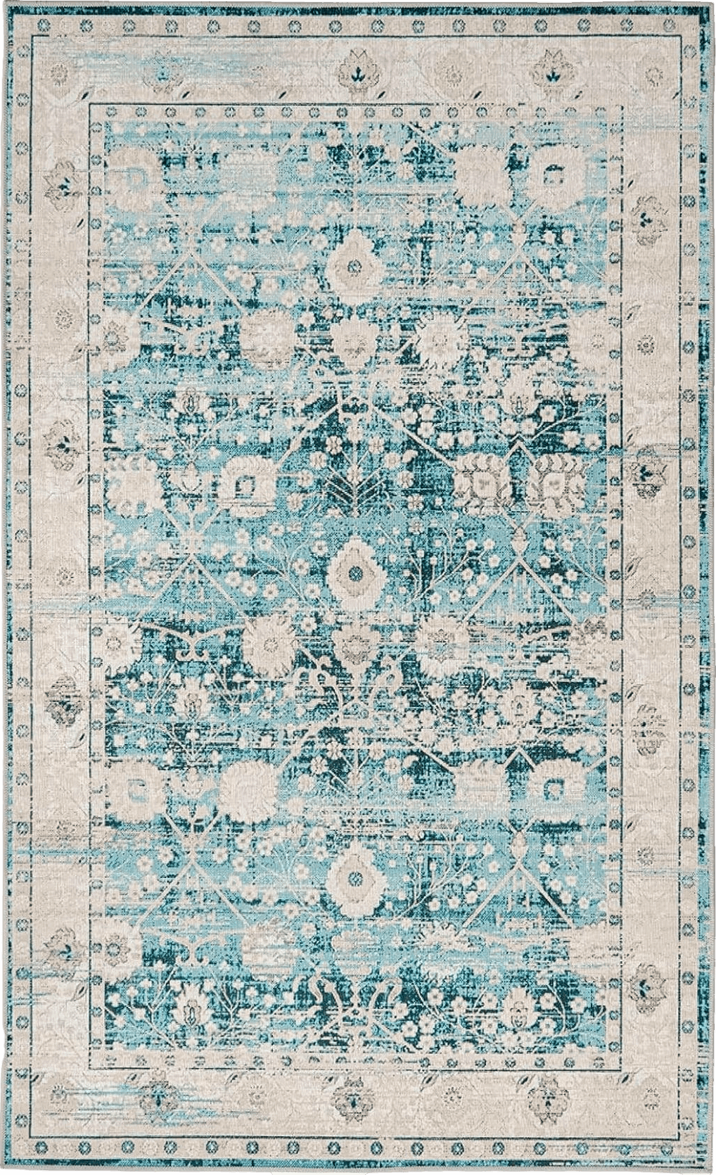 Syalife Washable Rug Vintage Area Rugs, 5'x 7' Living Room Rug with Non Slip Backing, Ultra-Thin Medallion Distressed Non-Shedding Boho Rug, Vintage Floor Mat Indoor Rug (FG04-Blue, 5'x 7')