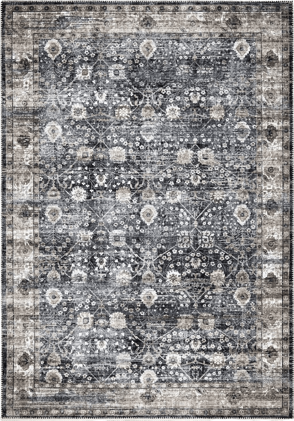 Farmhouse 3x5 Bloom Rugs Washable Non-Slip 3' x 5' Rug - Black/Brown Traditional Area Rug for Living Room, Bedroom, Dining Room, and Kitchen - Exact Size: 3' x 5'