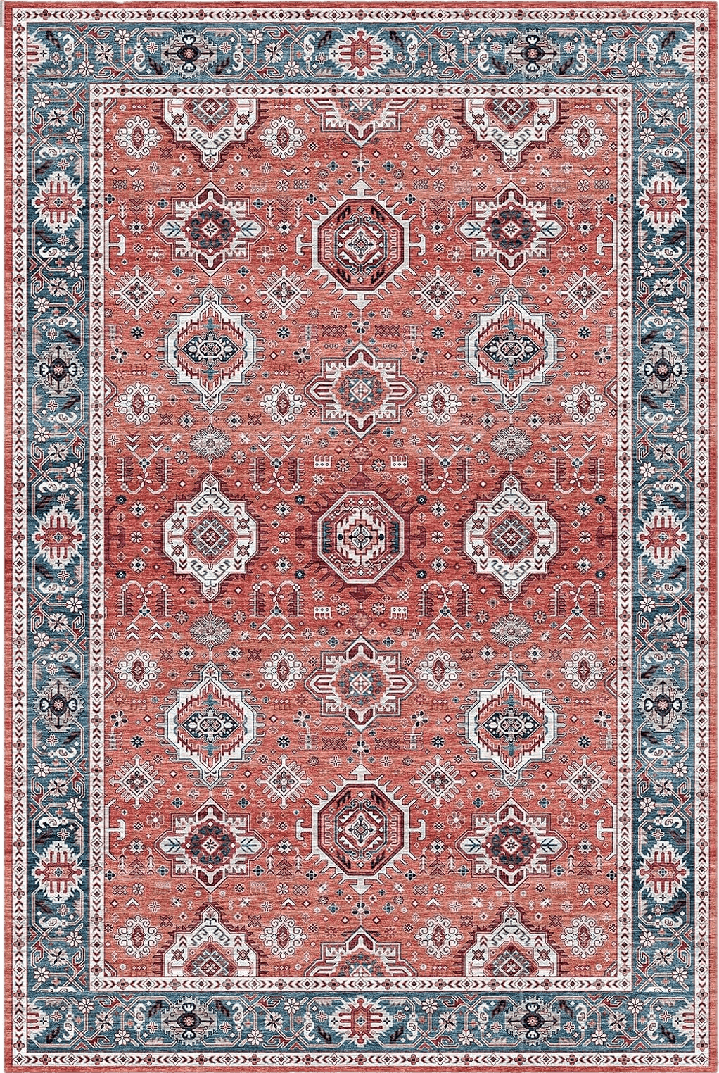 Farmhouse 3x5 Dripex Vintage Washable Area Rug - 3x5 Boho Entryway Rug for Indoor Door Mat Low-Pile Non-Slip Bedside Rug Bedroom Oriental Medallion Floral Print Carpet Soft Accent Rug Farmhouse Office Home Decor