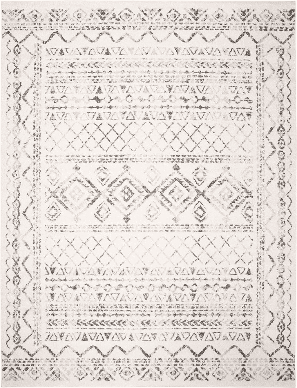 SAFAVIEH Tulum Collection Area Rug - 9' x 12', Ivory & Grey, Moroccan Boho Distressed Design, Non-Shedding & Easy Care, Ideal for High Traffic Areas in Living Room, Bedroom (TUL268A)