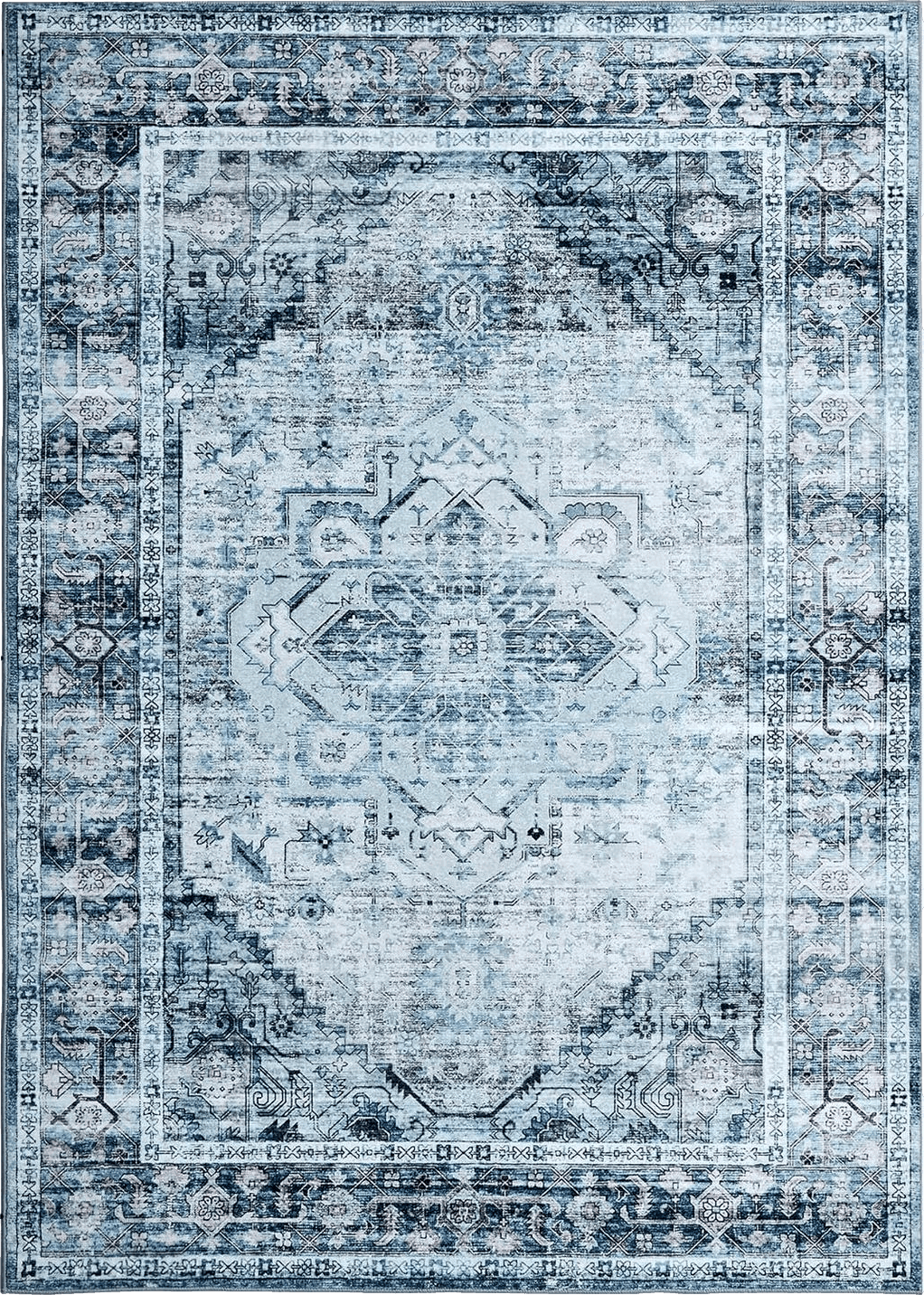 Farmhouse 9x12 BRICHOEE Large Vintage Washable Rug 9x12 Blue Low-Pile Indoor Floral Print Carpet Non Slip Printed Persian Boho Area Rug for Living Room