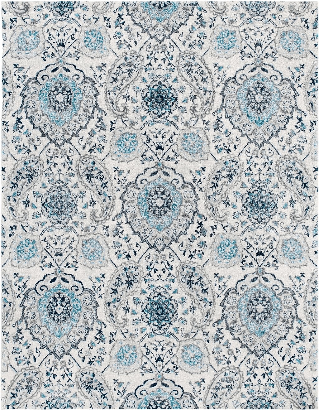 SAFAVIEH Madison Collection Area Rug - 9' x 12', Cream & Light Grey, Boho Chic Glam Paisley Design, Non-Shedding & Easy Care, Ideal for High Traffic Areas in Living Room, Bedroom (MAD600C)