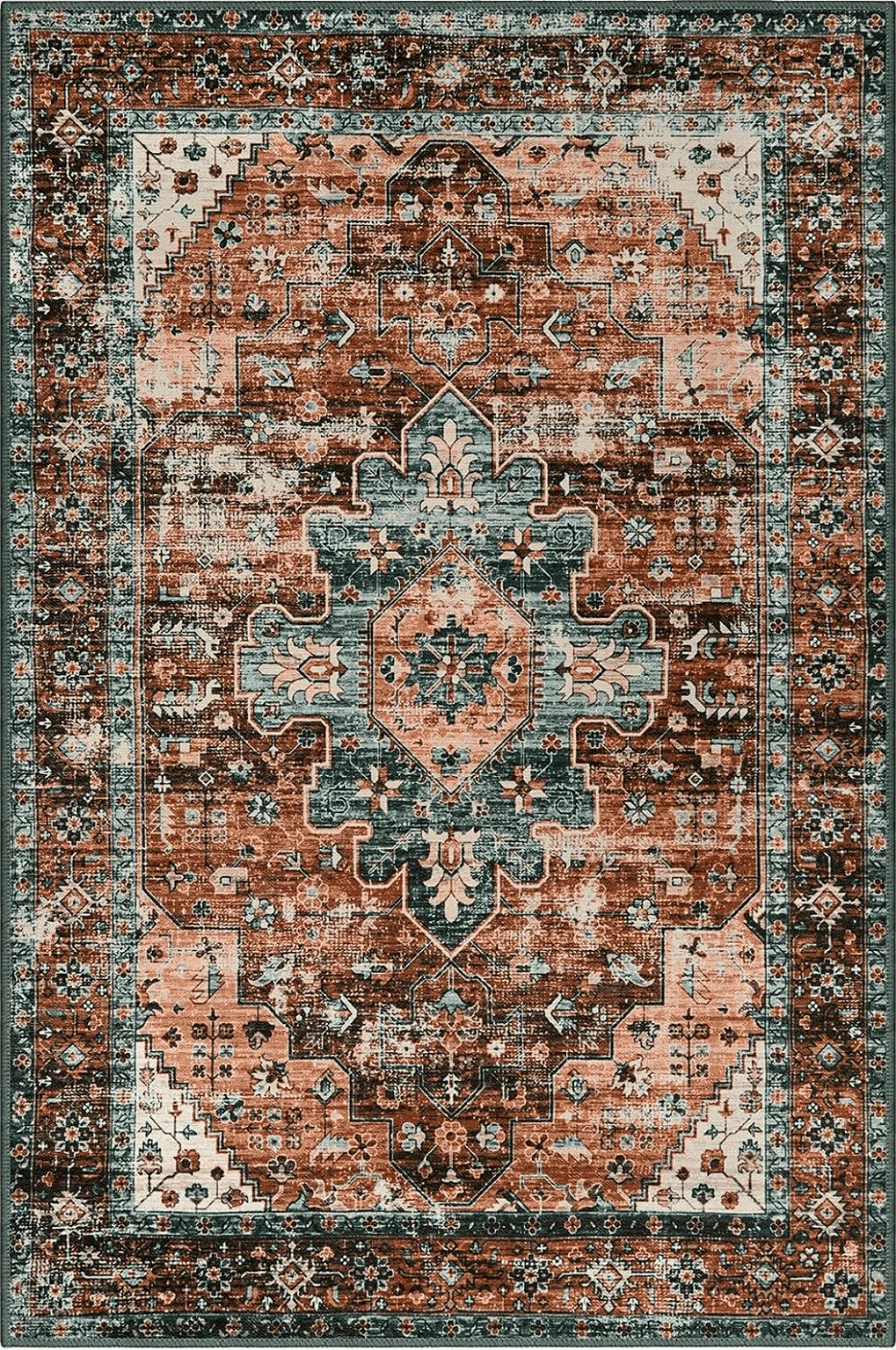Moynesa Ultra-Thin Vintage Area Rug - 9x12 Large Living Room Rugs for Bedroom Aesthetic, Rugs for Under Dining Room Table, Oriental Medallion Printed Low Pile Carpet for Office Playroom Entryway Dorm