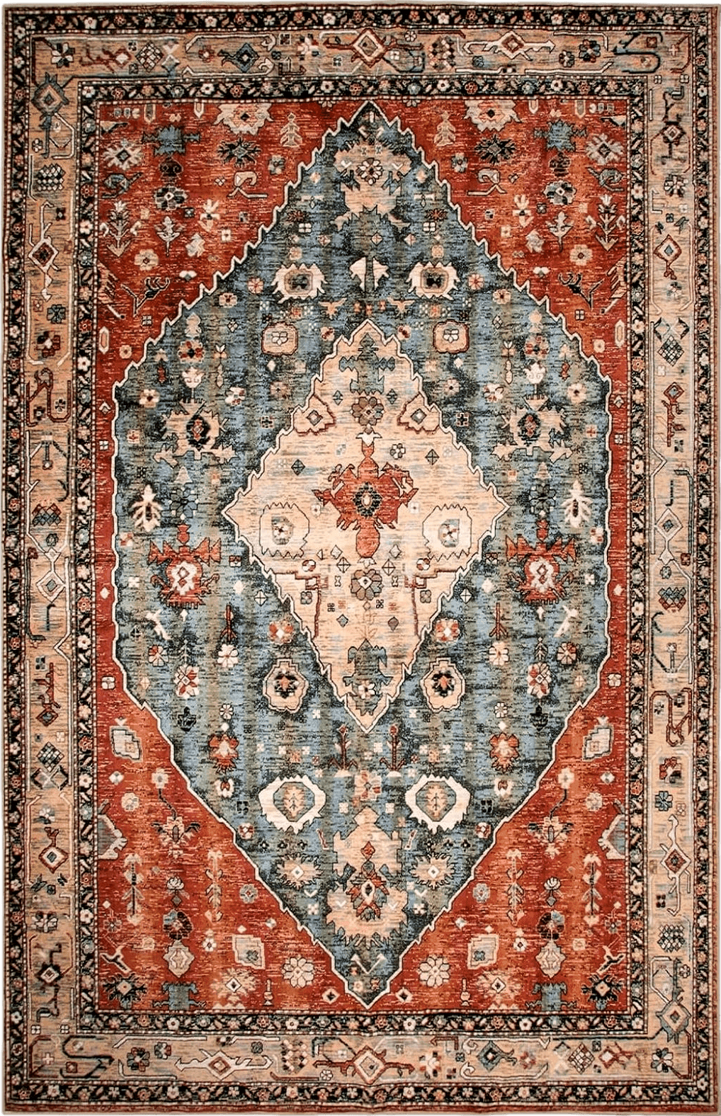 Farmhouse 9x12 Lahome Boho Tribal Area Rug - 9x12 Large Dining Room Rug Soft Living Room Mat, Vintage Washable Indoor Floor Throw Carpet for Bedroom Powder Room Nursery Playroom Home Office Apartment Decor,Rust