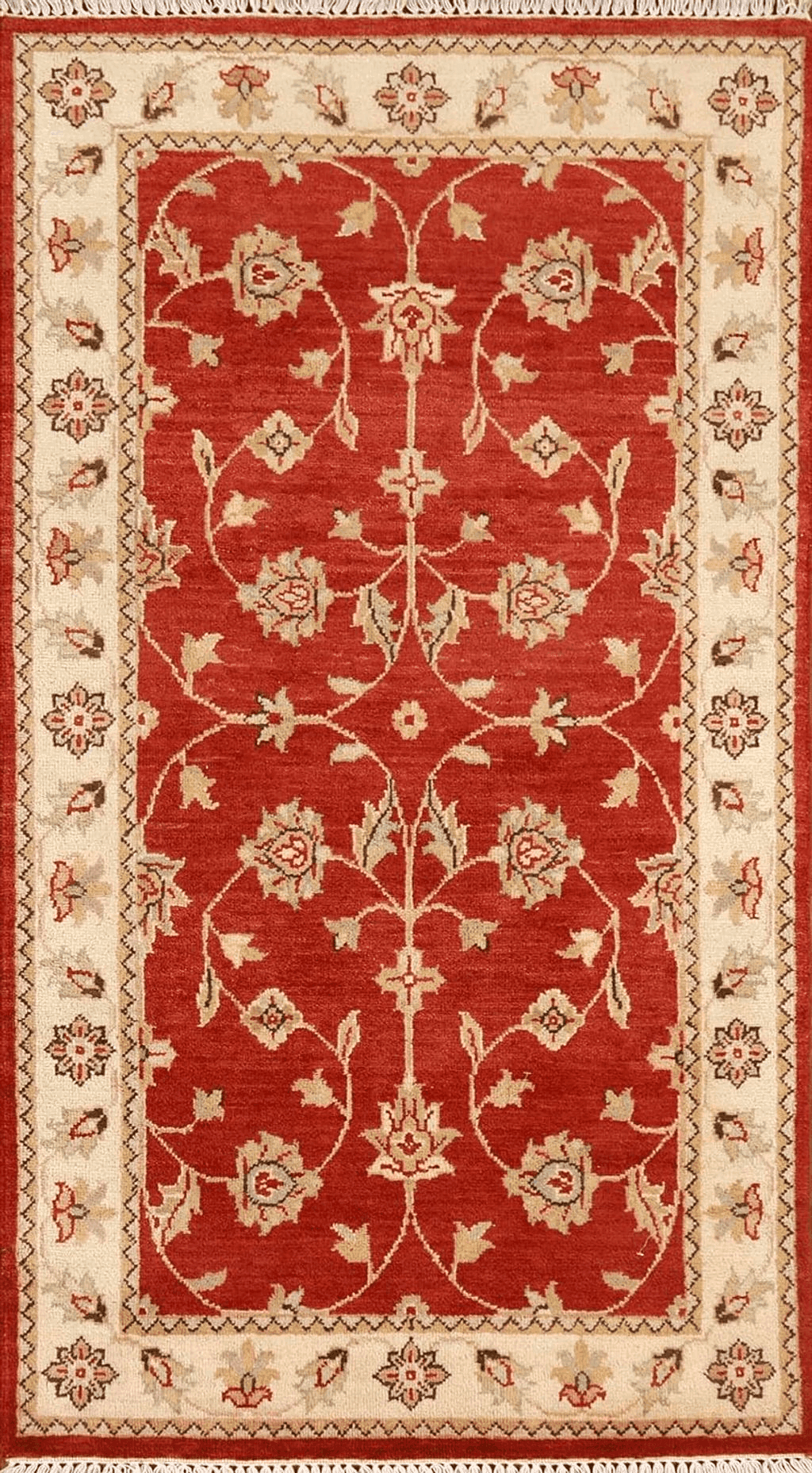 Rug Source Traditional Collection Size 3x5 Chobi-Peshawar Area Rug, Hand-Knotted/Hand-Woven Red Floral Rug, Oriental Wool Carpet for Foyer, Entryway, Hallway