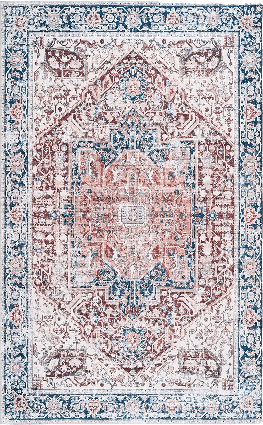 SAFAVIEH Arizona Collection Area Rug - 3' x 5', Red & Navy, Machine Washable & Slip Resistant, Oriental Distressed Design, Ideal for High Traffic Areas in Living Room, Bedroom, Dining (ARZ109Q-3)