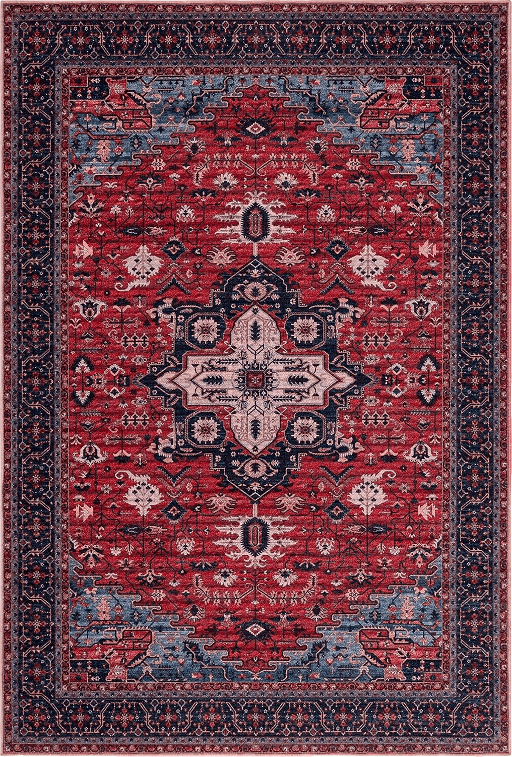 SAFAVIEH Serapi Collection Area Rug - 3'3" x 5', Red & Navy, Machine Washable & Slip Resistant, Boho Chic Design, Ideal for High Traffic Areas in Living Room, Bedroom, Dining (SEP560Q-3)