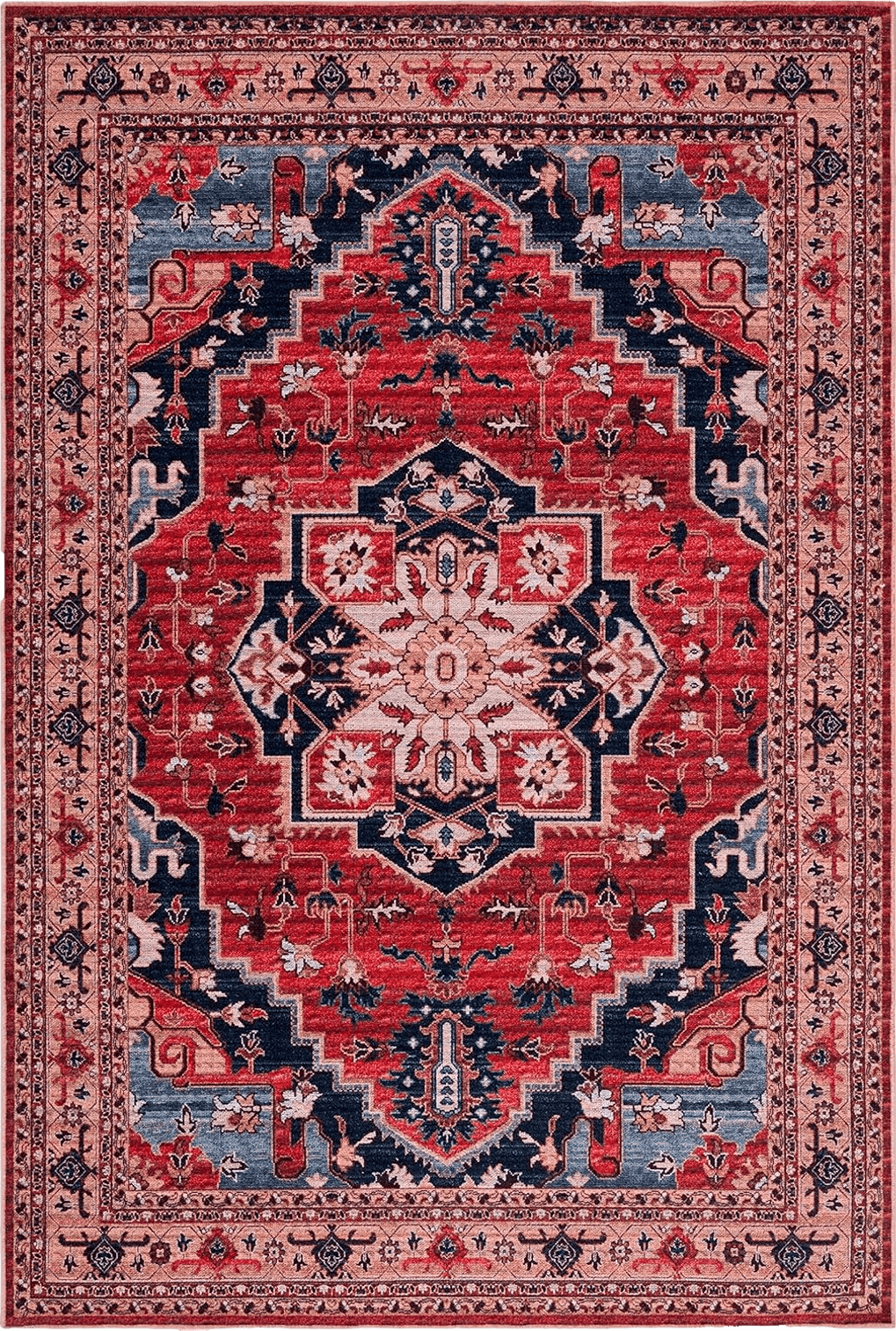 SAFAVIEH Serapi Collection Area Rug - 3'3" x 5', Red & Beige, Machine Washable & Slip Resistant, Boho Chic Design, Ideal for High Traffic Areas in Living Room, Bedroom, Dining (SEP557Q-3)