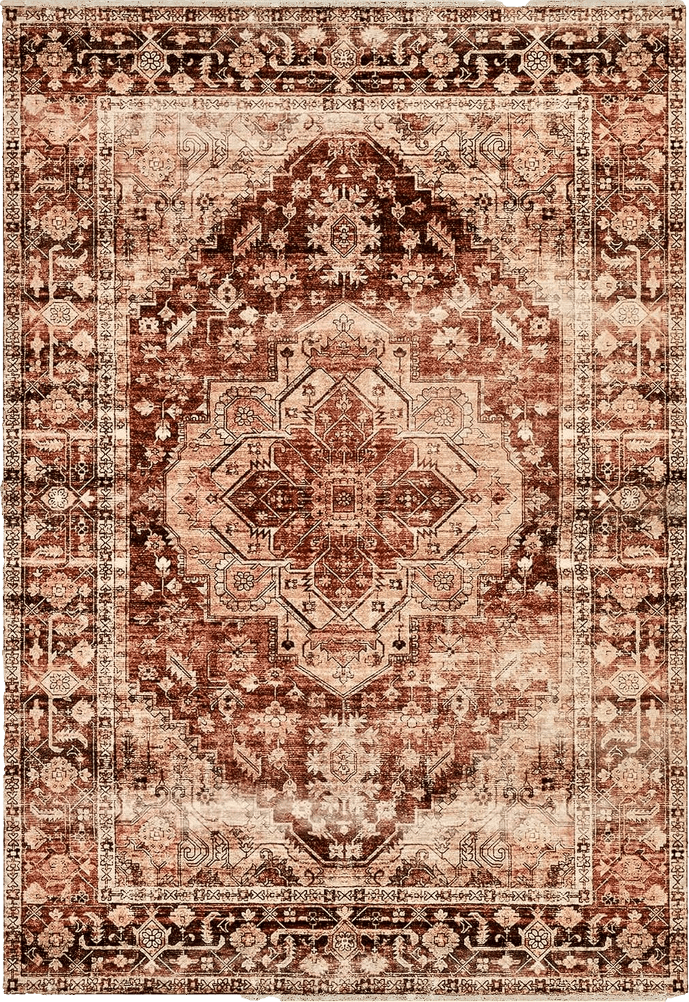 BRICHOEE Vintage Washable Area Rug 4x6 Rust Low-Pile Indoor Floral Print Carpet Non Slip Printed Persian Boho Rug for Living Room