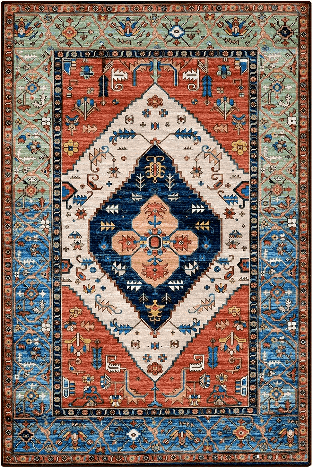 Lahome Boho Rugs for Living Room - 4x6 Area Rug Machine Washable Bedroom Rugs Non-Slip Low-Pile Entryway Rug Throw Oriental Distressed Kitchen Rugs Indoor Floor Carpet for Dining Room Bathroom Office