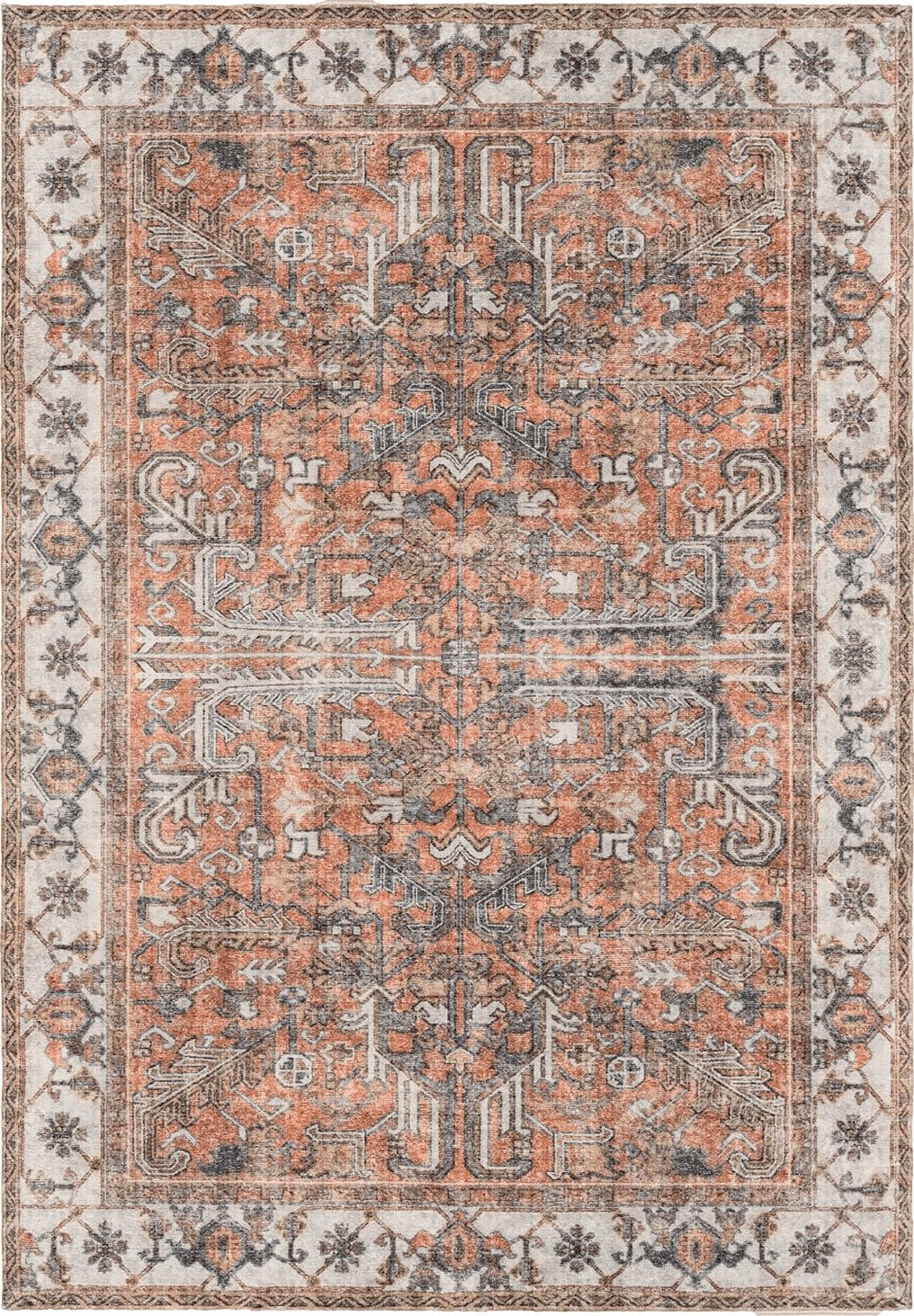 Valenrug Washable Rug 4x6 - Ultra-Thin Antique Collection Area Rug, Stain Resistant Rugs for Living Room Bedroom, Distressed Vintage Rug(Peach/Blue, 4'x6')