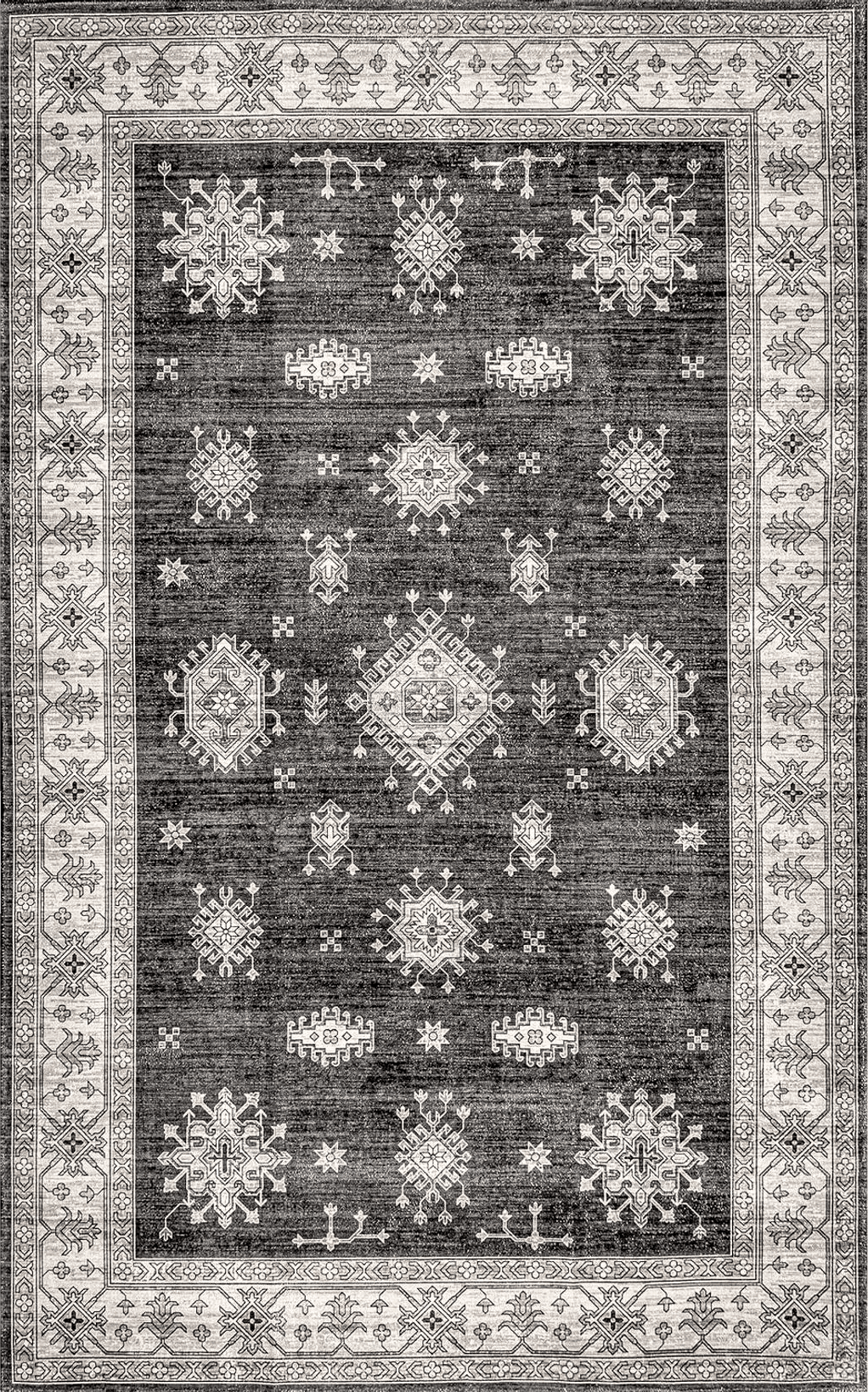 nuLOOM Mollie Machine Washable Traditional Border Area Rug, 4' x 6', Charcoal