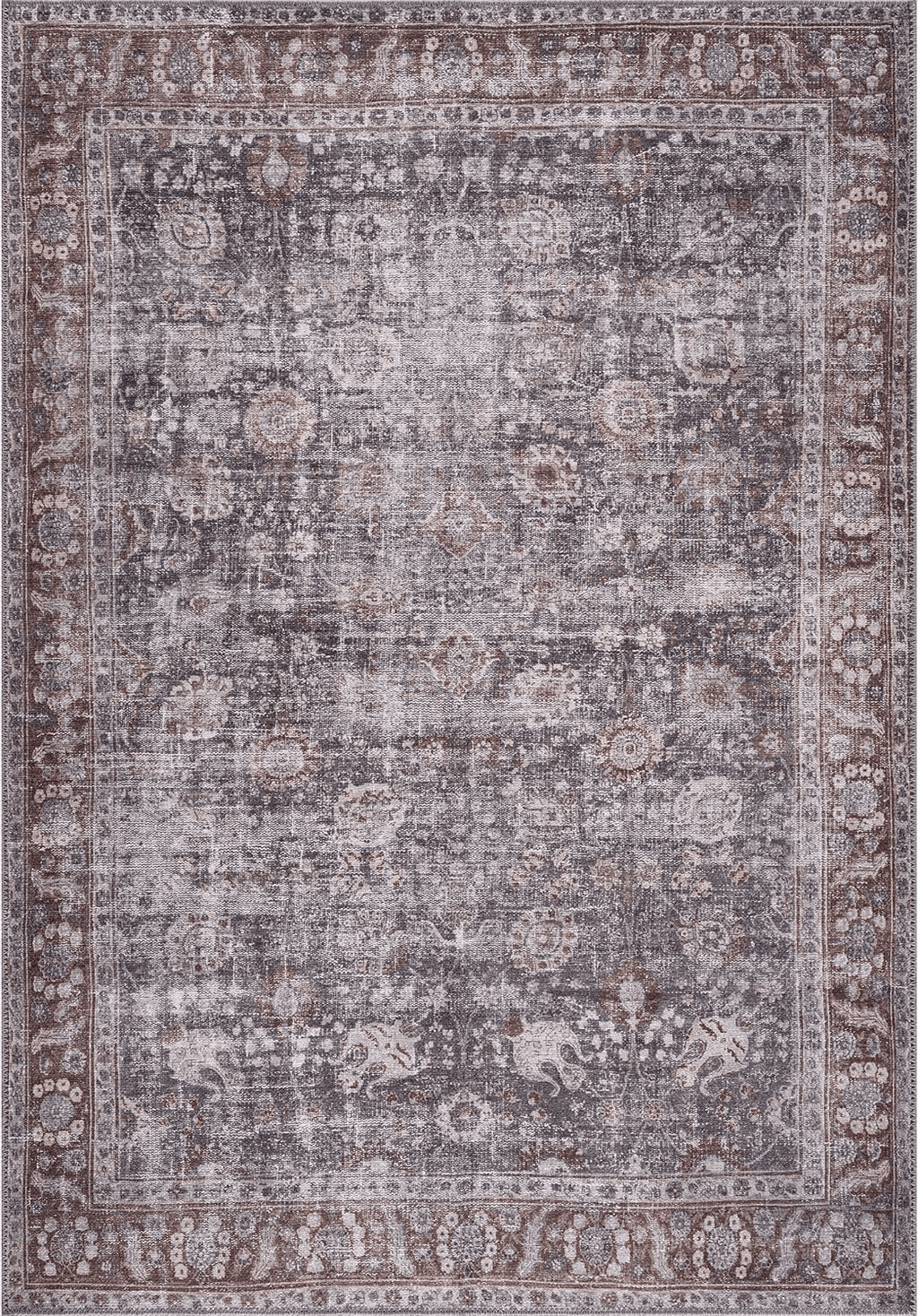 Bloom Rugs Washable 4' x 6' Rug - Brown/Dark Gray Traditional Area Rug for Living Room, Bedroom, Dining Room, and Kitchen - Exact Size: 4' x 6'