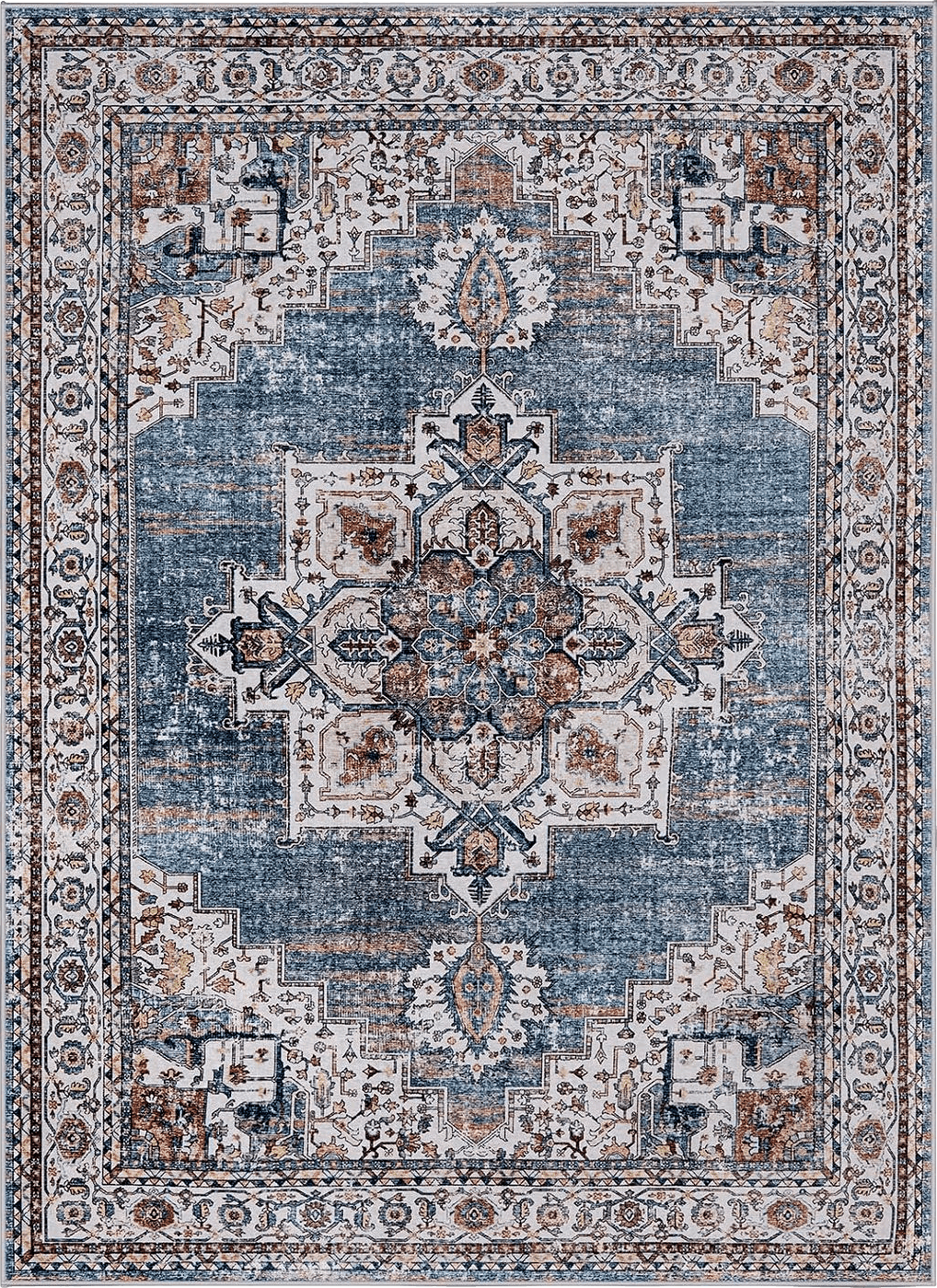 Area Black White Area Rugs for Living Room: 5x7 Rug for Bedroom Machine Washable with Non Slip Backing Non Shedding, Boho Medallion Floral Large Carpet for Dining Room Nursery Home Office Indoor Decor Blue/Brown