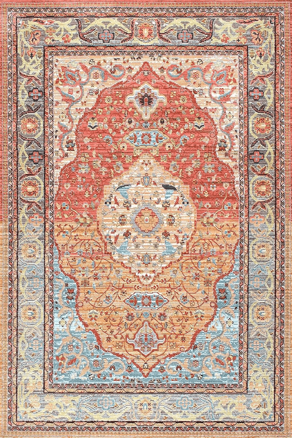 Yancorp 5'x7' Boho Area Rug for Bedroom Washable Rug Vintage Carpet Living Room Non Slip Hallway Runner Rug Indoor Floor Mats Colorful Entryway Rugs,Blue Orange Red Rug