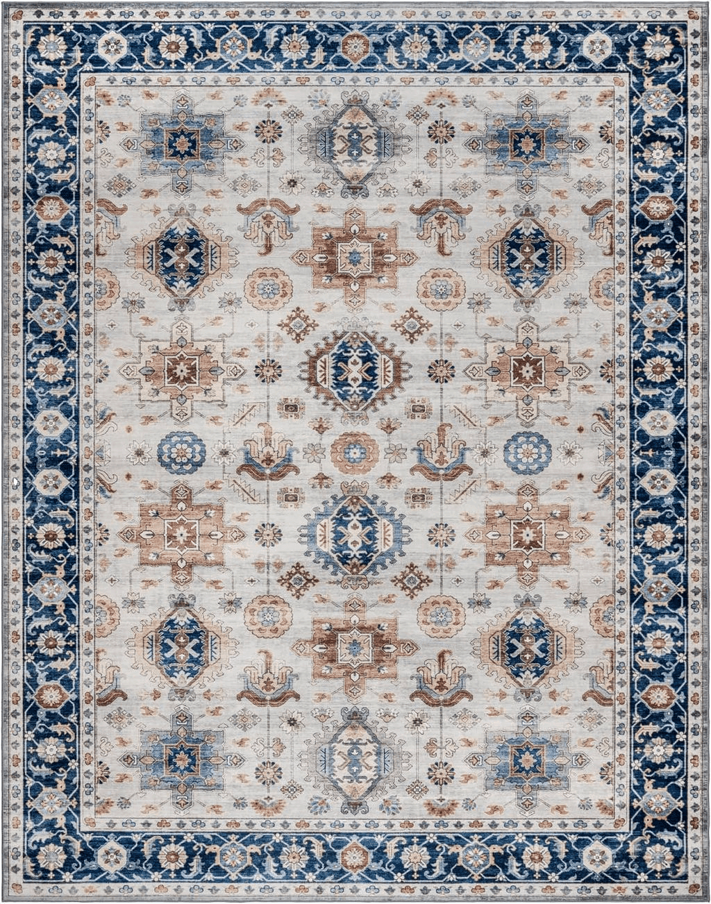 Gertmenian Boho Area Rug, 5x7 Standard Home Decor for Entryway, Bedroom, Living Room, Office, Kitchen Non Slip, Soft, Low-Pile, Printed Indoor Accent Rugs Border Micah Blue, 23093