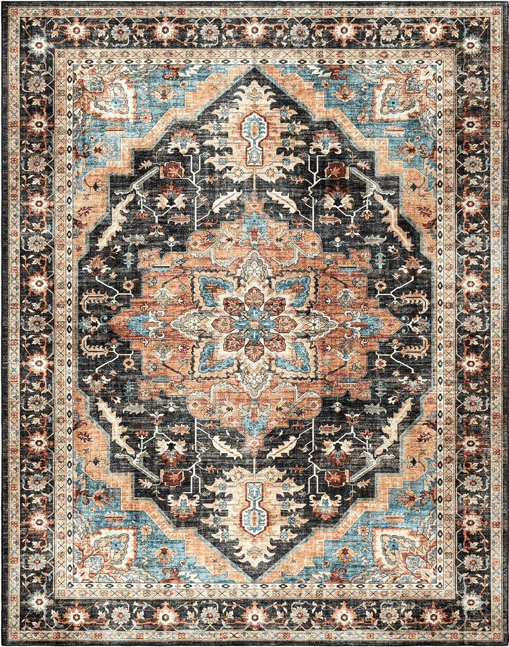 Gertmenian Boho Area Rug, 5x7 Standard Home Decor for Entryway, Bedroom, Living Room, Office, Kitchen Non Slip, Low-Pile, Printed Indoor Accent Rugs Center Medallion, Tiefi Black Multi, 28541