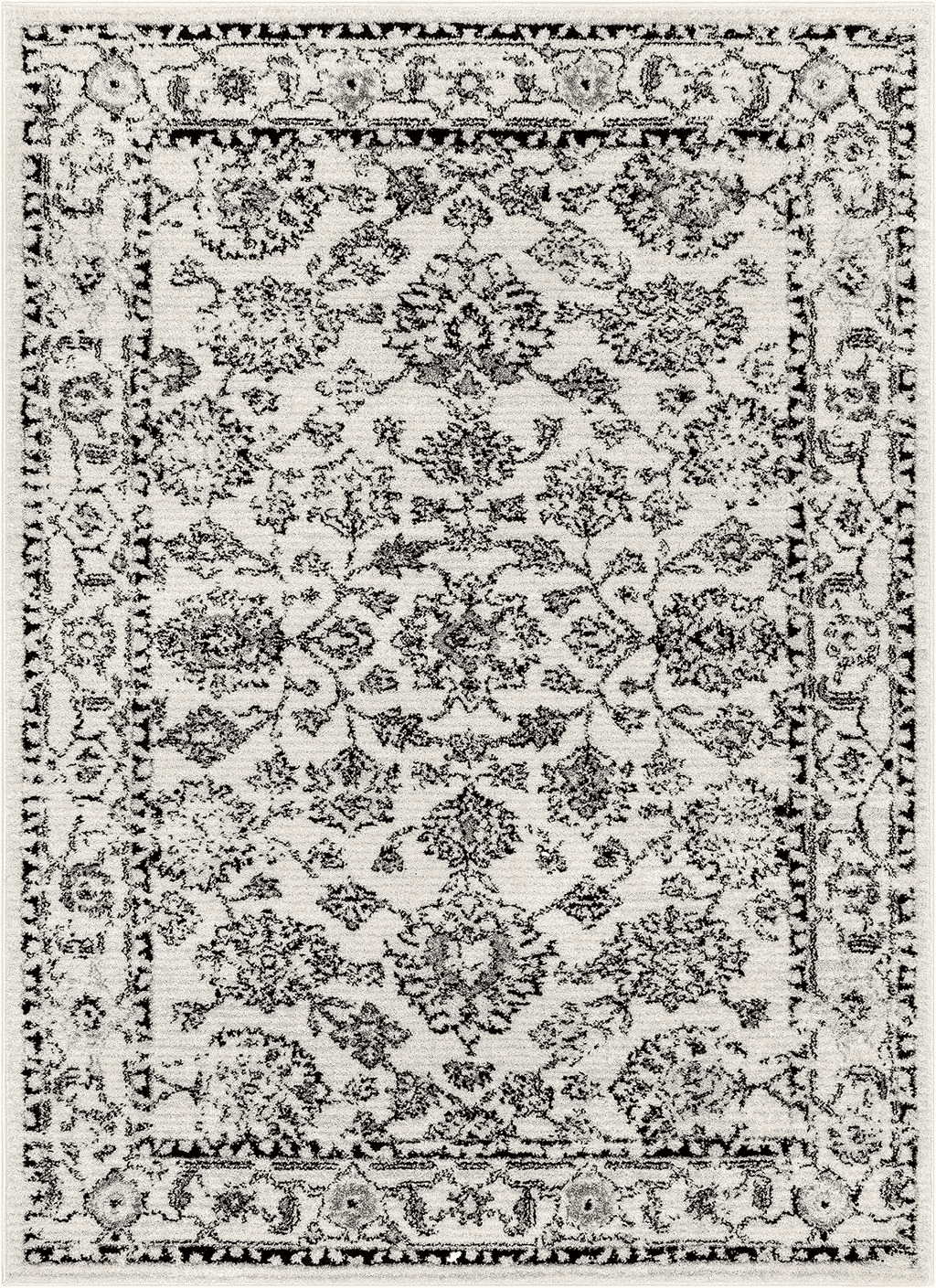 Well Woven Palace Oriental Ivory Grey Black 5'3" x 7' Area Rug