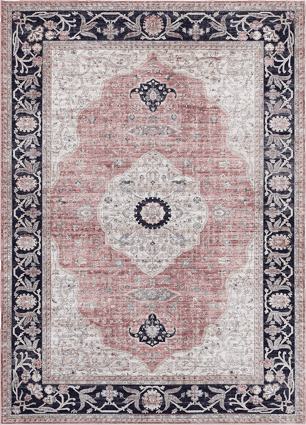 Creative Home Ideas Printed Chenille Area Rugs - for Bedroom, Kitchen, Living Room, Entryway, Hallway, Playroom - Non Skid & Washable - 5' x 7' - Constance Pattern, Constance Blush Pink