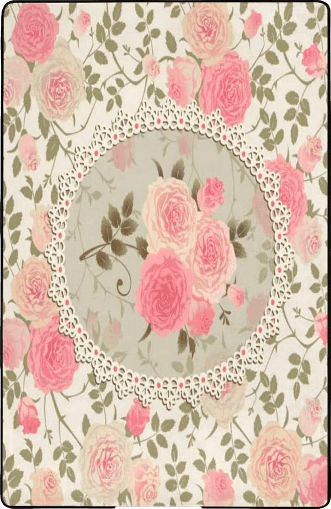 Soft Area Rug Non Slip Washable for Indoor,Vintage Floral Shabby Chic Roses Lace Frame Pink Flowers Bouquets with Green Leaves,Large Floor Carpets Doormat Covering Living Room Bedroom 5 x 7Ft