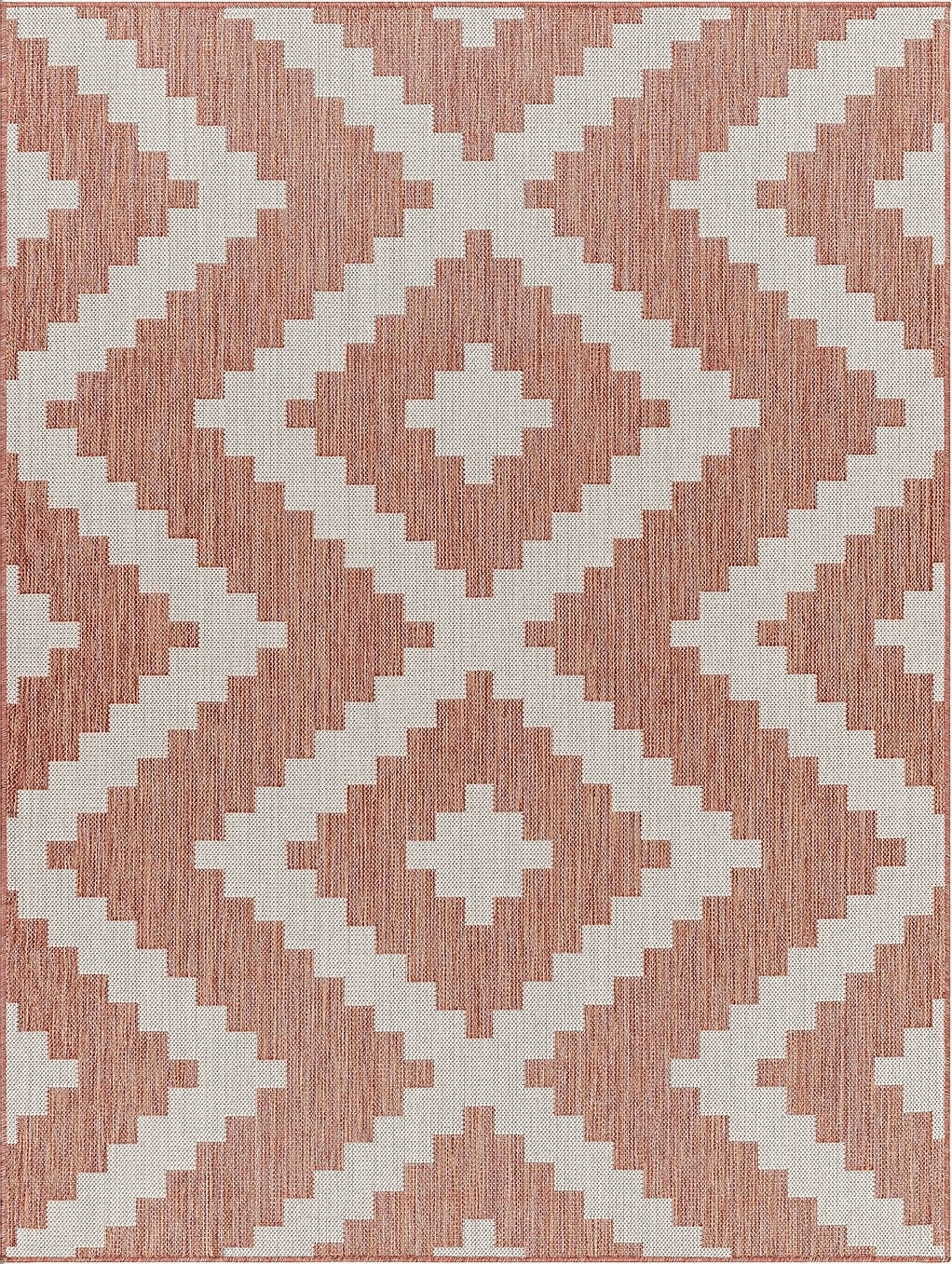 Outdoor Multicolor Mark&Day Outdoor Rugs, 5x7 Squaw Modern Dark Coral/Off-White Indoor/Outdoor Area Rug, Pink Off-White Carpet for Patio, Porch, Deck, Bedroom, Living Room or Kitchen (5'3" x 7')