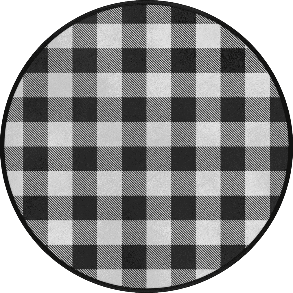Outdoor All Rounds/Square Buffalo Plaid Round Area Rug,Black and White Buffalo Check Large Circle Rugs Non Slip Round Floor Mat Soft Washable Carpet for Living Room Bedroom Indoor Outdoor, 5 ft