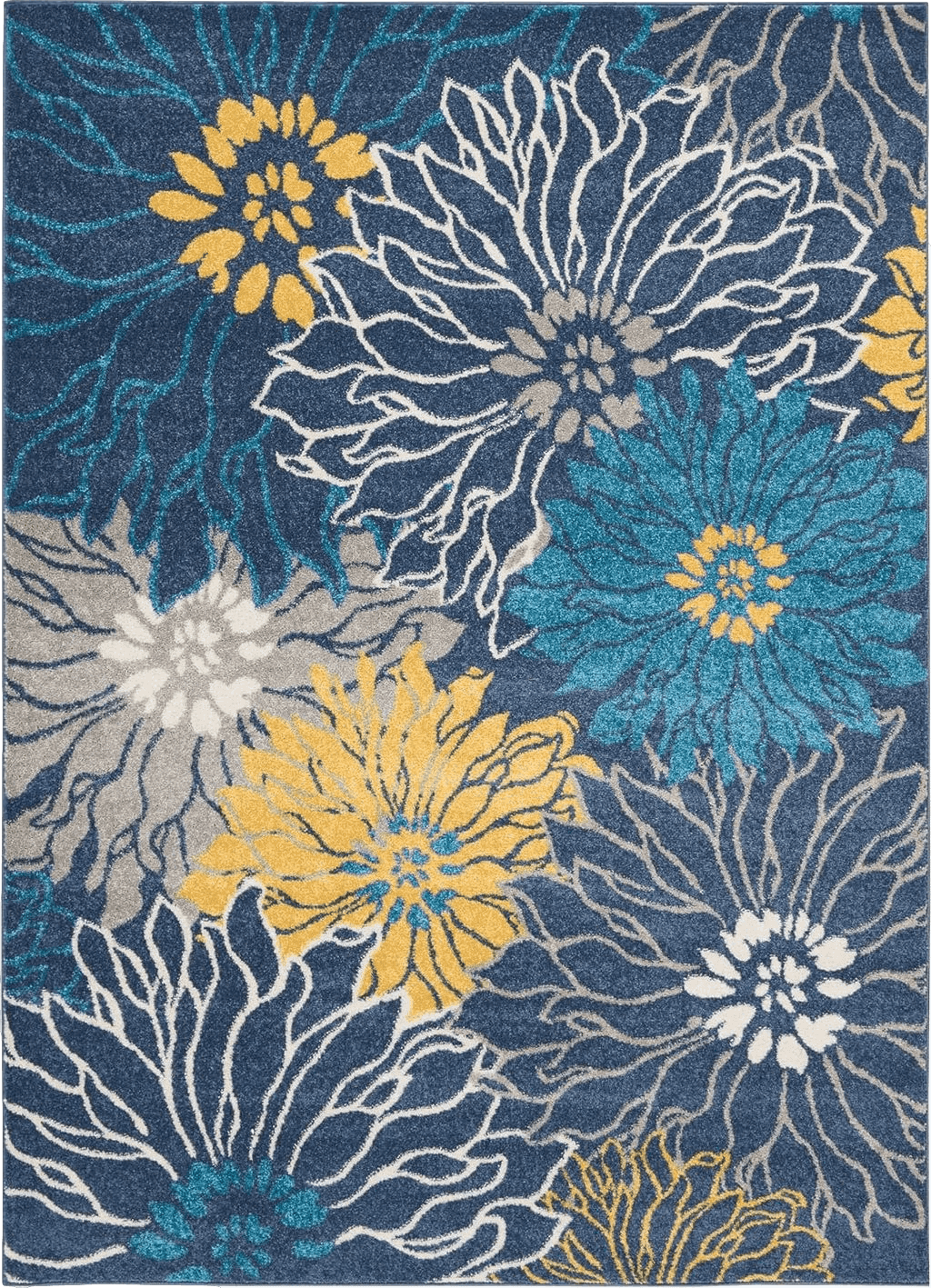 Area Yellow Nourison Passion Blue 5'3" x 7'3" Area-Rug, Floral, Farmhouse, Easy-Cleaning, Non Shedding, Bed Room, Living Room, Dining Room, Kitchen, (5' x 7')