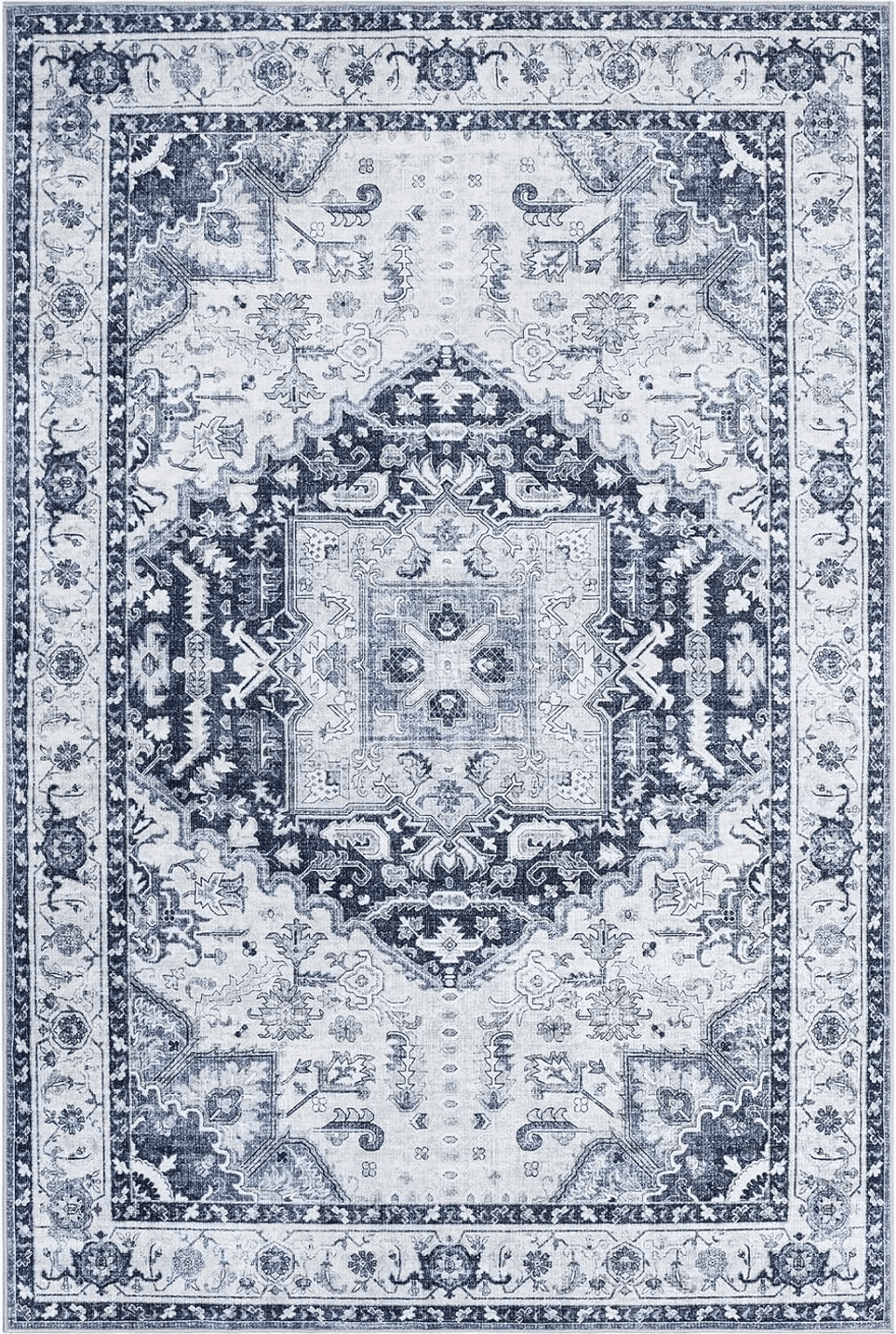 Area Grey 6x9 xilixili Area Rug 6x9 - Anti-Slip Backing Washable Rug - Stain Resistant Boho Rugs for Living Room,Bedroom & Dining Room,Vintage Printed Area Rugs (Navy Blue,6'x9')