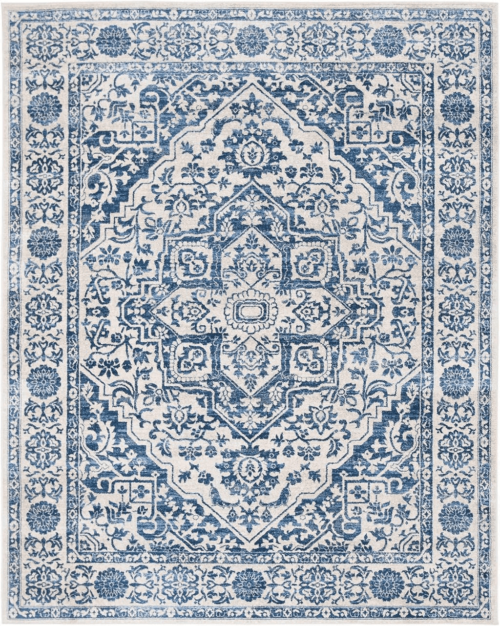 Area Blue 8x10 SAFAVIEH Brentwood Collection Area Rug - 8' x 10', Navy & Light Grey, Medallion Distressed Design, Non-Shedding & Easy Care, Ideal for High Traffic Areas in Living Room, Bedroom (BNT832M)