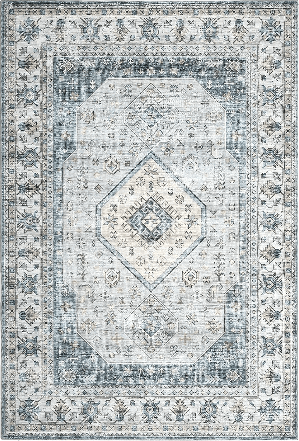 Area Blue 8x10 ROYHOME 8x10 Area Rug Vintage Area Rug Stain Resistant Indoor Area Rug Low Pile Non Slip Waterproof Area Rug Machine Washable Rug for Living Room Bedroom, 8' x 10' Blue