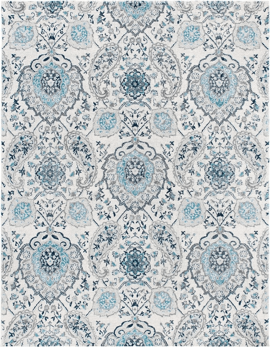 Area Blue 8x10 SAFAVIEH Madison Collection Area Rug - 8' x 10', Cream & Light Grey, Boho Chic Glam Paisley Design, Non-Shedding & Easy Care, Ideal for High Traffic Areas in Living Room, Bedroom (MAD600C)