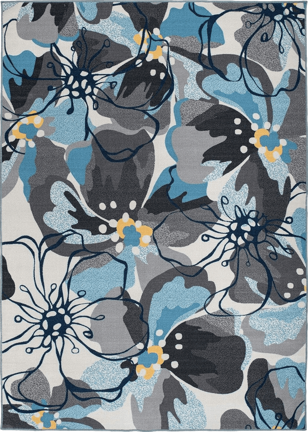 Area Blue 8x10 Modern Large Floral Non-Slip (Non-Skid) Area Rug 8 x 10 (7' 10" x 10') Gray-Blue