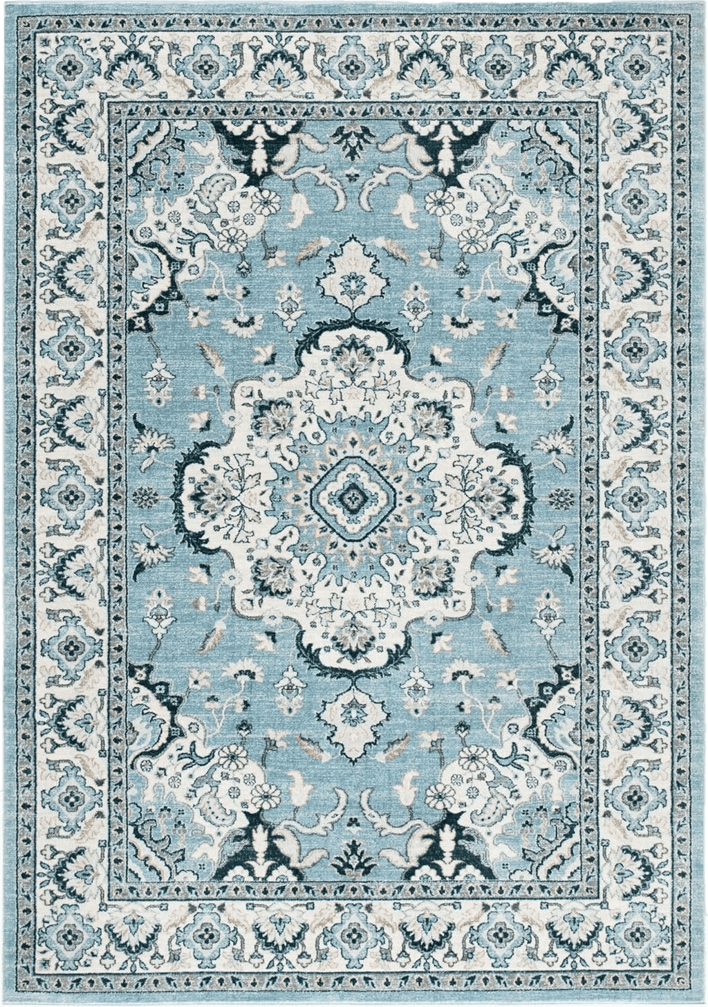 Area Blue 8x10 SAFAVIEH Isabella Collection Area Rug - 8' x 10', Light Blue & Cream, Oriental Design, Non-Shedding & Easy Care, Ideal for High Traffic Areas in Living Room, Bedroom (ISA921M)