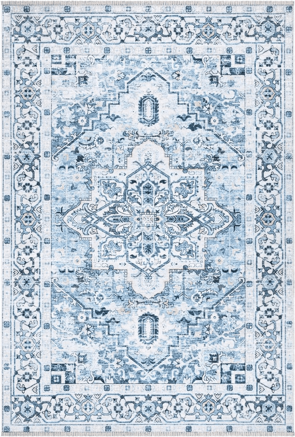 Area Blue 8x10 Bloom Rugs Caria Washable Non-Slip 8x10 Rug - Blue Traditional Area Rug for Living Room, Bedroom, Dining Room, and Kitchen - Exact Size: 7'8" x 10'