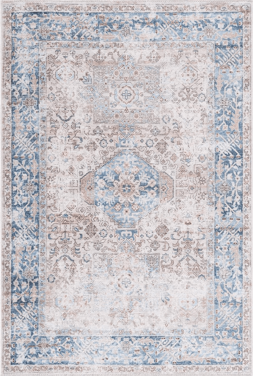 Area Blue 8x10 Bloom Rugs Caria Washable Non-Slip 8x10 Rug - Beige/Ocean Blue Traditional Area Rug for Living Room, Bedroom, Dining Room, and Kitchen - Exact Size: 7'8" x 10'