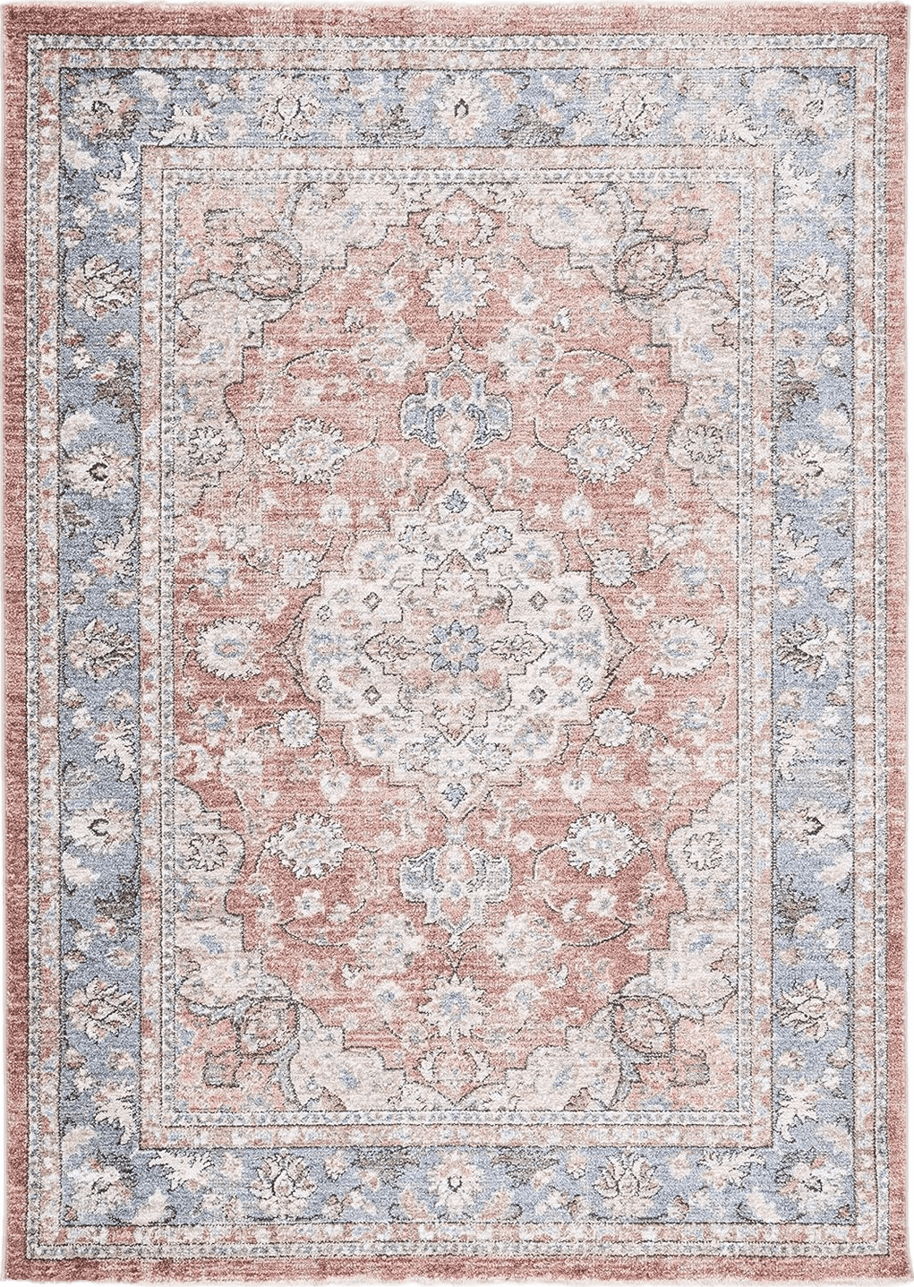 Safavieh Jasmine Collection Area Rug - 9' x 12', Rust & Blue, Traditional Oriental Distressed Design, Non-Shedding & Easy Care, Ideal for High Traffic Areas in Living Room, Bedroom (JSM317P)