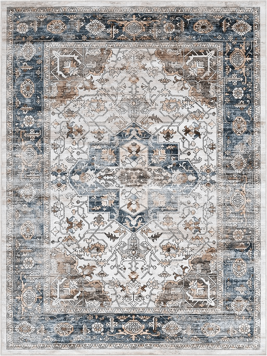 9x12 Area Rugs for Living Room: Washable Rugs Carpet for Living Room with Non-Slip Backing Non-Shedding Stain Resistant, Boho Floral Large Rugs for Dining Room Nursery Home Office (Blue Multi)
