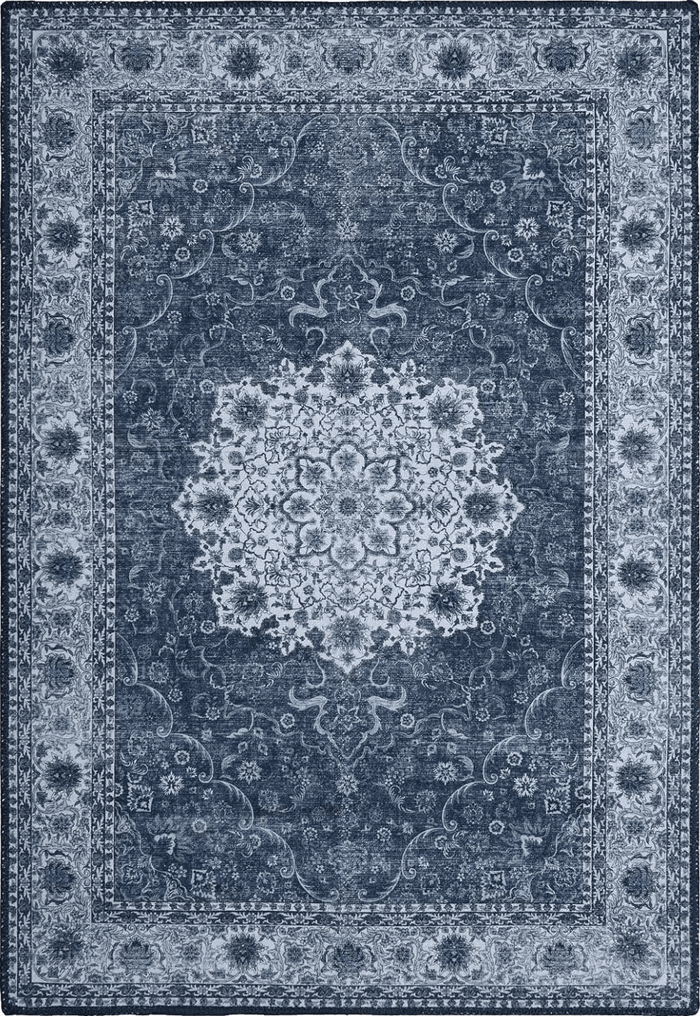 COZYLOOM 9x12 Large Area Rug Vintage for Living Room Retro Medallion Floor Cover Machine Washable Accent Rug Indoor Floral Distressed Carpet Non-Slip Thin Rug Low Pile Accent Rug Blue