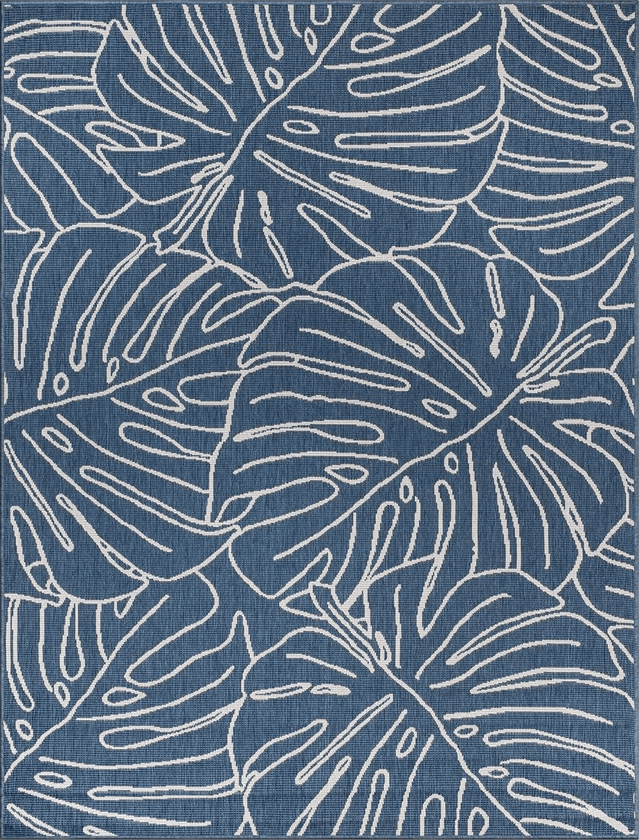 Rugshop Contemporary Tropical Leaves Weather Resistant Indoor/Outdoor Area Rug 5' x 7' Blue