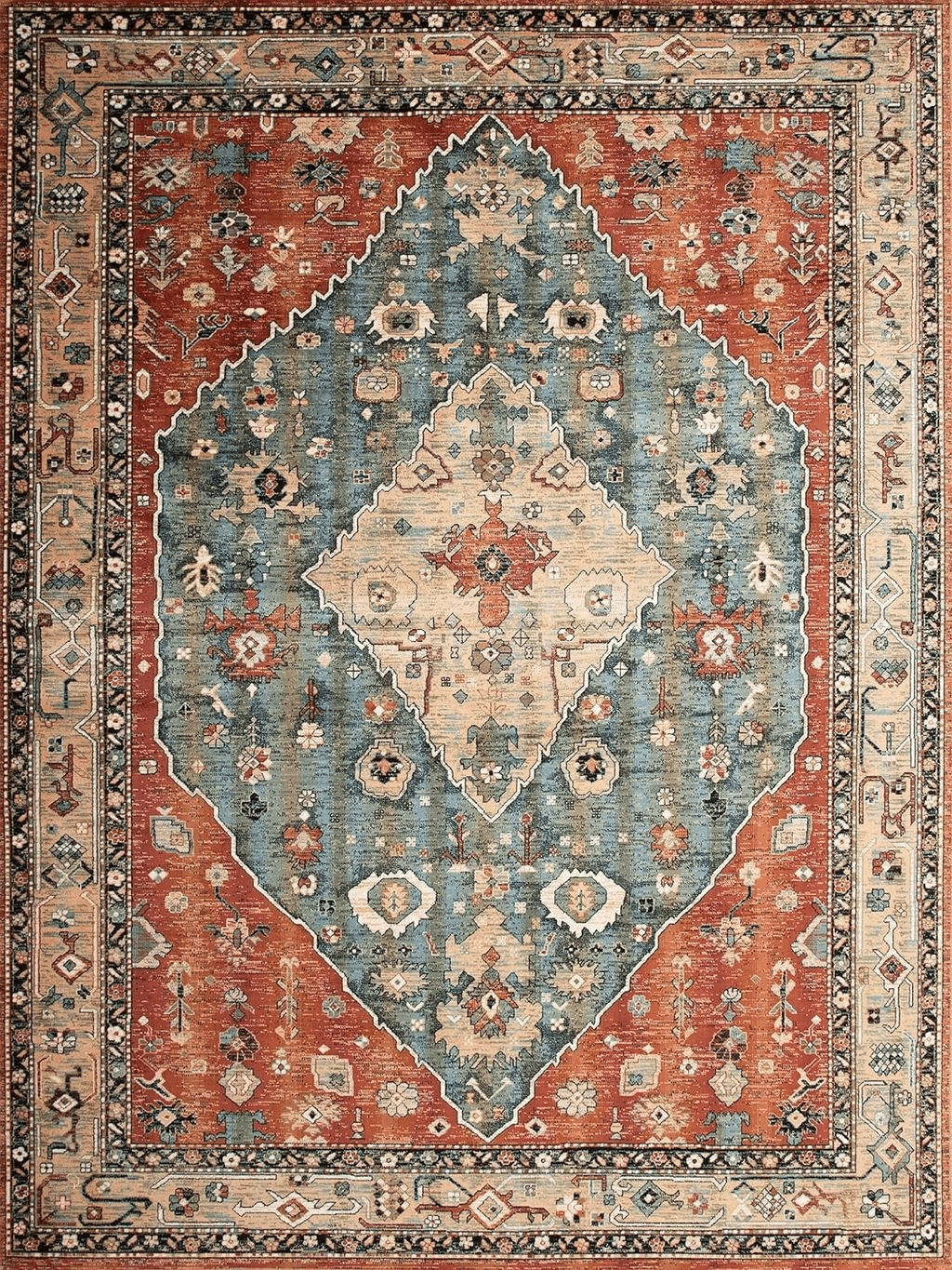 Yancorp 4'x6' Boho Area Rug for Bedroom Washable Rug Vintage Carpet Living Room Non Slip Hallway Runner Rug Indoor Floor Mats Colorful Entryway Rugs,Blue Red Rug