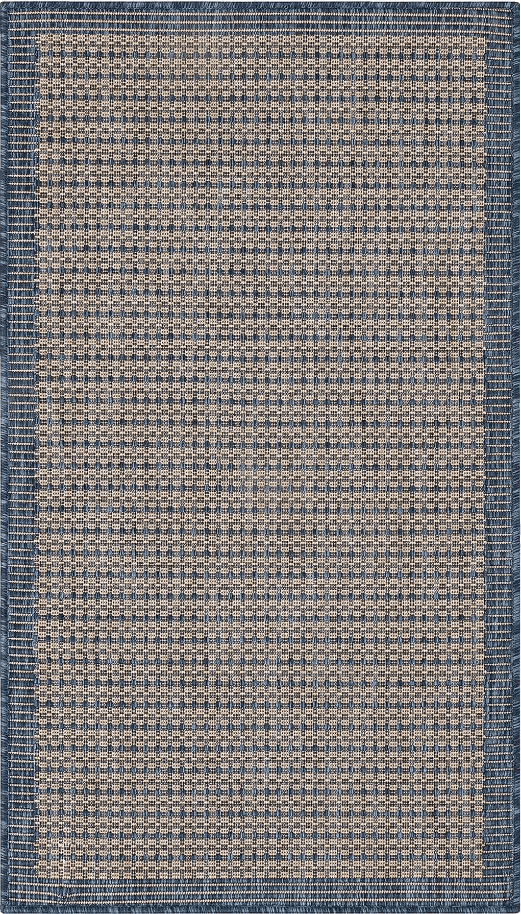 Well Woven Indoor/Outdoor 2'3" x 3'11" Woden Blue Striped & Solid Border Area Rug